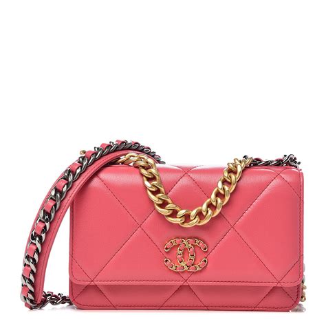 chanel 19 wallet pink|Chanel quilted wallet on chain.